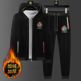 Erkek Hoodies Sweatshirts Küçük Arı Tidal Marka İşlemeli Altın İpek Çift Taraflı Velvet Kapüşonlu Erkek Kış Peluş Sıcak ve Boş Zaman Sporları İki Parçalı Set