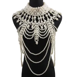Retro advanced Pearls Crystal Body Jewelry Chain Sexyhandmade beaded Women Bridal wedding dress large necklace jewelry Accessor274b