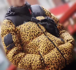 18FW Leopard 다운 재킷 후드 후드 Nuptse 재킷 낙엽 잎 인쇄 Nuptse Coats 커플 코트 겨울 겉옷 패션 HFTTYRF0241900990