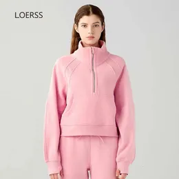 LU ALIGN TSHIRTS Outfit Loerss SCA Fleece Sport Pullover Womens Half zip Stand Stand Sweater Thicken Warm Yoga Suit Darm