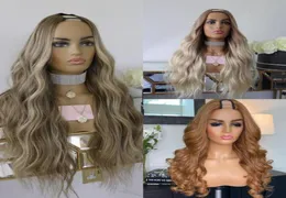 Perucas de renda 200 densidade cabelo humano máquina feita metade para mulheres loira ombre destaque u parte remy peruano92942207894735