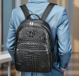 Backpack Luufan Genuine Leather Men Fashion Crocodile Pattern Fit 15.6"Laptop Business Daypack Big Capacity Travel Bags