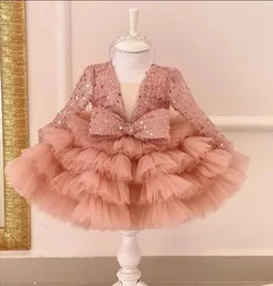 Vestidos de menina luxuosos para meninas, festa de inverno com miçangas, capa, miçangas, lantejoulas, vestido de baile, bebê, aniversário, tutu, mini vestido florido