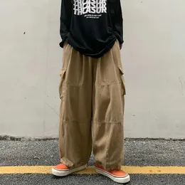 Spring casual överdimensionerad lastbyxor män streetwear solid harajuku lösa raka byxor wideleg baggy för man 240227