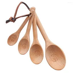 Measuring Tools 4 Pcs Beech Wood Spice Tool Spoons Coffee Salt Cooking Kitchen