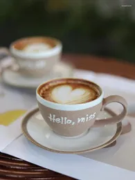 أكواب الصحون 200 مل من فنجان القهوة والوحة الطبقات الأوروبية Hello Sir Miss Ceramic Concentrate Cappuccino Latte Flower