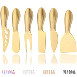 6 pezzi oro opaco mini coltello forchetta scalpello per burro formaggio affettatrice taglierina posate in acciaio inossidabile strumento gadget da cucina 240226