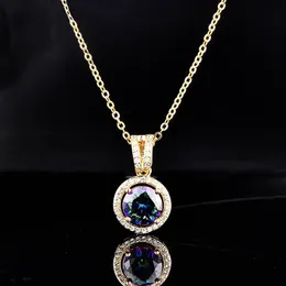 Hiphop14K Yellow Gold Necklace Natural Amethyst Gemstone Pendant for Women Rock Solid 14 K Collare Chain Jewelry 240228