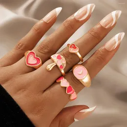 Cluster Rings Lovely Pink Heart Cute Ring Sets For Women Girls Mushroom Tai Chi Yi Yang Geoemtry Boho Jewelry Accessories Anillo