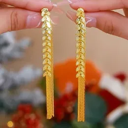 High End Wheat Ear Long Tassel med två som bär Sier Needles Fashionable och personlig ljusdesign som avslöjar ansikte, smala örhängen för kvinnor