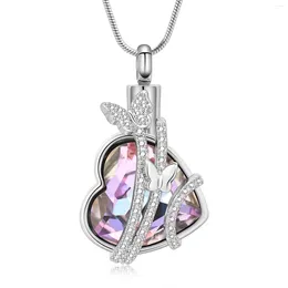 Pendant Necklaces Est Memorial Jewelry Crystal Butterfly Heart Stainless Steel Cremation Necklace Urn For Ashes Women Men Gifts