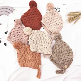 Berets Style Children Wool Hat Small Ball Kids Knitted Caps 5 Color Girl Winter Accessories Hook Flower Babies Warm All Match Cap