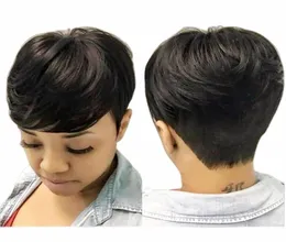 Human Hair Wig Pixie Short Cut Bob Wig For Black Women Dark Brown Full Machine Made none lace wigs78139392258217