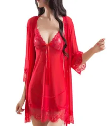 Women039s Sleepwear Women Sexy Pyjamas Set Lace See Through Nightgown Bow Babydoll Dress Gstring Pijamas Femmes sömlös under4230204