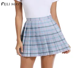 JLI PODE Mini saia plissada de cintura alta, saia harajuku sólida xadrez casual chique estilo japonês estilo coreano, uniforme escolar plus size 217388488