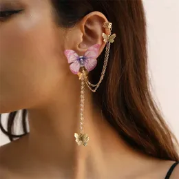 Studörhängen 1 bit koreansk mode TASSLE BUTTERFLY GULD FÄRG Piercing Ear Clips for Women Insect Jewelry Gift Pendientes de Clip