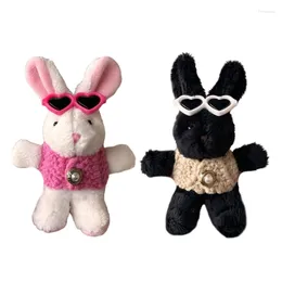 Keychains Adorable Keyring With Eyeglasses Plush Animal Dolls Key Chain Bunnys Pendant Bag Charm Versatile Accessory D7WB