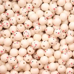 100pcs Natural Wood Beads Smiling Face Doll Head Loose Beads Charm Spacers for DIY Jewelry Making Handmade Accessories 240220