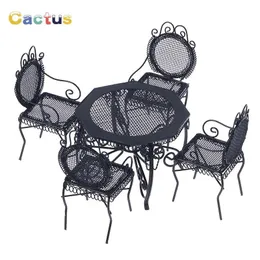 5Pcs/set 1 12 Dollhouse Miniature European Style Dining Table Chair Iron Furniture Home Garden Decor Toy Doll House Accessories 240301
