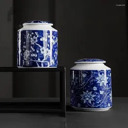 Bottiglie di stoccaggio Creativo Vaso in ceramica blu prugna Decorazioni da tavolo Serbatoio con sigillo in porcellana con coperchio Cucina Spezie Caramelle Mini casa moderna