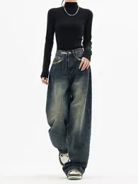 High Waist Womens Jeans Harajuku Vintage BF Style Streetwear Allmatch Loose Fashion Femme Wide Leg Denim Trousers 240227