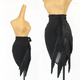 Stage Wear Latin Dance Costume Female Adult Tassel Hip Scarf Sexy Black Fringed Practice Women Samba Rumba Skirt DNV14960