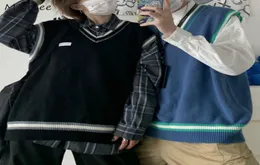Sweater Vest Men Vneck Shrug Patchwork Knitted Couples Ins Plus Size 3XL Oversize Harajuku Vests Ins Chic Korean Style Leisure7912412