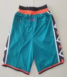 Novos shorts 1996 All Stars Team Shorts Vintage Baseball Shorts Zipper Pocket Running Clothes Teal Green Color Just Done Tamanho SX2244829