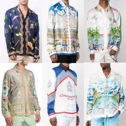 Ny produkt casablanca 24SS män designer silkes casual skjorta färgglad whisky glas japansk lutning hawaii strand långärmad lös pullover skjorta casablanc toppar