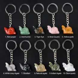 Misture o pequeno caracol em forma de pedra cristalina natural chaveiros animais chaveiros cor prata cura cristal decoração de carro porta-chaves para mulheres e homens