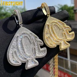 Iced Out Bling Ace Pendant Halsband Gold Silver Color 5a Zircon Heart Letters Charm Mens Hip Hop Jewelry 240226