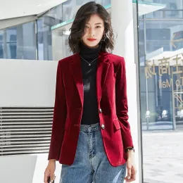 Blazers PEONFLY 2022 Spring Autumn New Suit Coat Women Fashion Slim Velvet Longsleeved Suit Jacket Female Casual Blazer