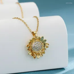 Pendant Necklaces Zircon Sunflower Necklace Collar Chain Stainless Steel Copper Anniversary Gift Designer Jewelry