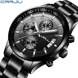 CRRJU Brand Men Chronograph Luxury Waterproof Watches Fashion Black Business Stainless Steel Clock For Men relogio masculino270e