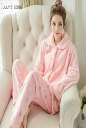 Juli039s sång vinter pyjamas set kvinnor sömnkläder varma flanell långa ärmar pyjamas rosa söta djur hemkläder tjock hem kostym SH3734402