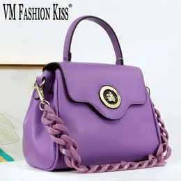 VM FASHION KISS Ladies Bag PU Top Handle Bag Acrylic Chain Decorative Thread Women Shoulder Bags Luxury Designer Handbag 240226
