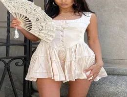 Casual Dresses Boho Inspired Ruffled Bustier Romper Dress Women Off Shoulder Straps Sexiga sommarknappar Slim For Party4280154