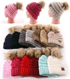Fashion Girl Boy Kids Autumn and Winter Hats Wool Knit Hat Hair Ball Warm Knitted Hat5979766