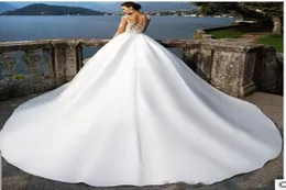 vendita Abiti da sposa ALine Manica lunga Abiti da spiaggia estivi Abiti da sposa Vintage in pizzo vestido De Novia Illusion Back con bottoni3206976