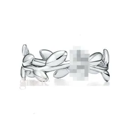 Tiffanyco Classic Designer Ring Top Fashion T Ring Home Sterling Silver Heart Shaped Leaf Knot Drip Glue Ring With Gold Plated Diamond Tee Jewelry High Quality 876