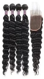 28inch Deep Curly Virgin Hair Extensions Loose Wave 34pcs With Lace Closure Straight Water Wave Virgin Human Hair Bundles With Cl9902568