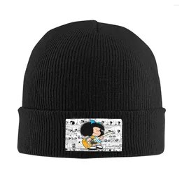 Basker mafalda quino tecknad världsskallies mössor kepsar hip hop vinter varma kvinnor män stickade hattar vuxna roliga anime manga motorhuv