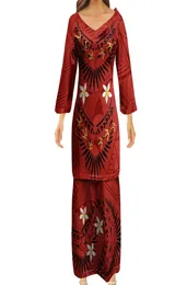 Rote Mode Vneck Puletasi polynesische samoanische traditionelle Kleidung benutzerdefinierte Frauen Paare Kleid Dreiviertelärmel Ptaha5084380