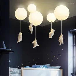 Pendant Lamps LED Polar Bear Kidroom Light Ceiling Chandelier Creative Decor Lighting For Family Theme El Kid Children Bedroom Lamp