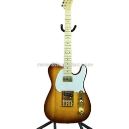 Rare 75Th Anniversary 2 Color Bourbon Burst Electric Guitar Humbucker Pickup Gold Hardware White Pearl Pickguard Maple Neck & Fingerboard Dot Inlay Brown Body