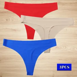 Kadın Panties 3pcs Naylon iç çamaşırı ultra ince buz ipek tanga bayanlar katı seksi konfor düşük bel dikişsiz t pantolon artı boyutta külot