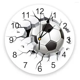 Wall Clocks Football Crack Soccer Clock Non Ticking Decorative For Living Room Bedroom Home Rustic Decor
