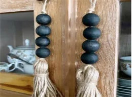 Tassle Farmhouse Beads Natural Wood Bead Garland Modern Farmhouse Bead Garland Bohemian Draber Knob Decor med Jute Tassel M2998 19651637