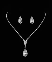 Simple Water Drop Cubic Bridal Wedding Jewelry Sets Luxury Crystal Necklace Earrings Jewelry Set Gifts For Bridesmaids9033656