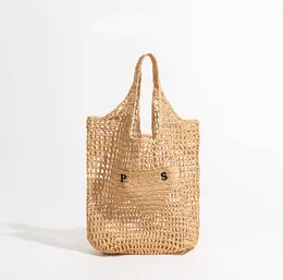 Borsa tote Borsa di design Borsa di paglia Borsa da spiaggia Maglia di moda intrecciata per l'estate Borsa di paglia Borsa di paglia estiva nera albicocca Borsa per le vacanze Negozio di grande capacità 5099